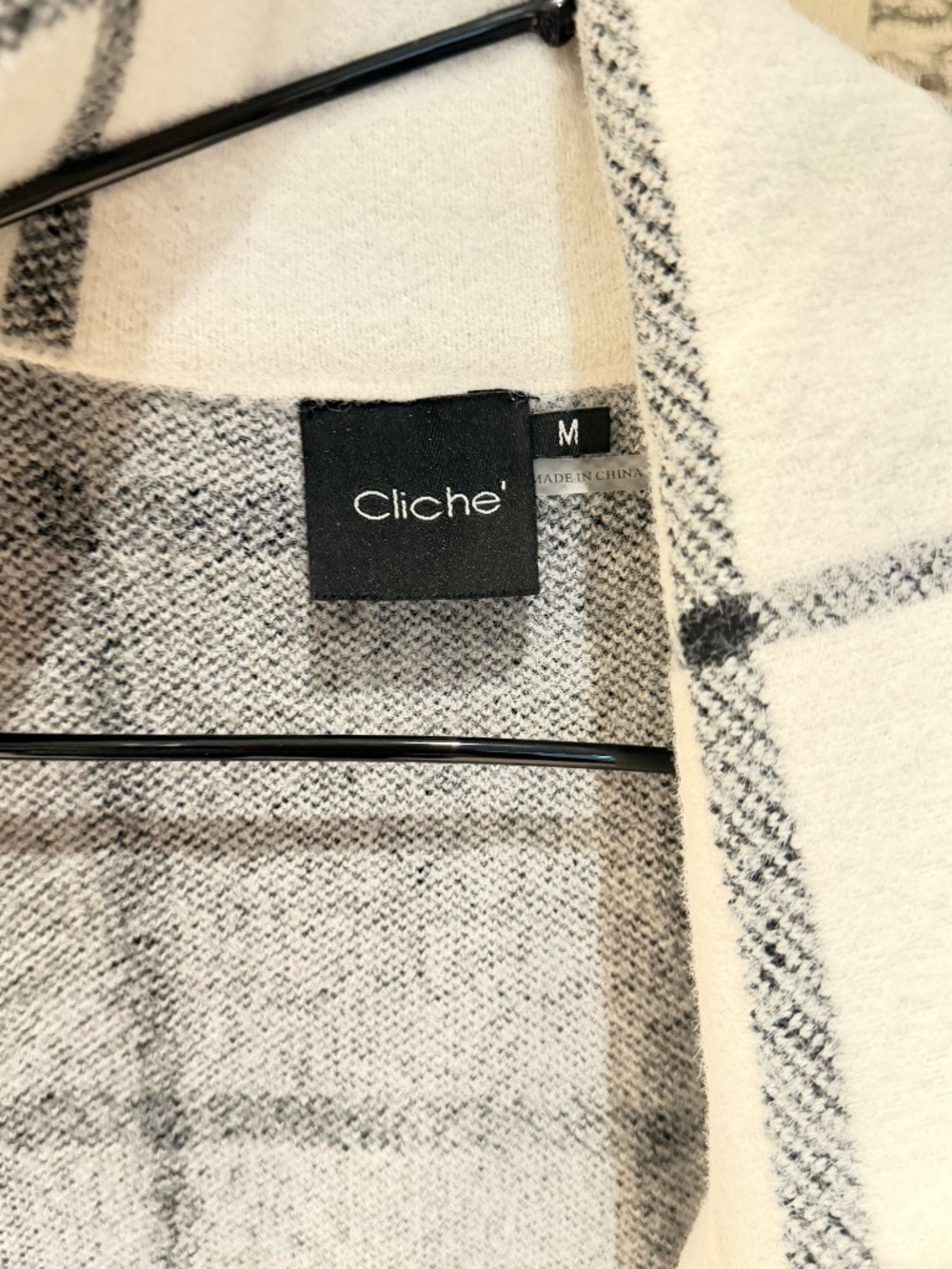Cliche’ White & Black Plaid Longline Coat with Pockets Size M Below Knee - Picture 6 of 7
